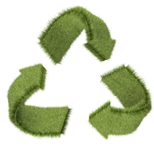 3D recycling symbol in grass texture ? isolated over a white background