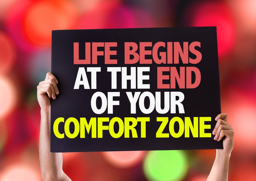 Life Begins at the End of Your Comfort Zone card with bokeh background