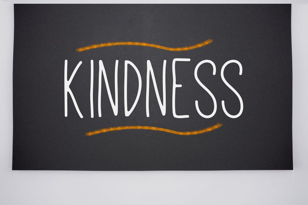 The word kindness written on big blackboard
