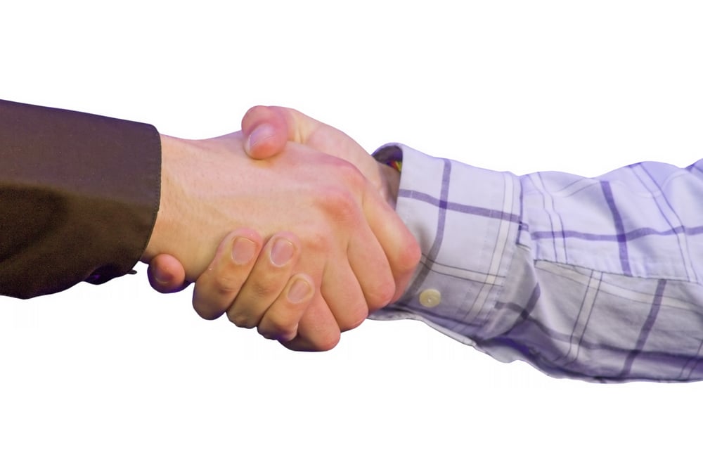 business handshake over a white background